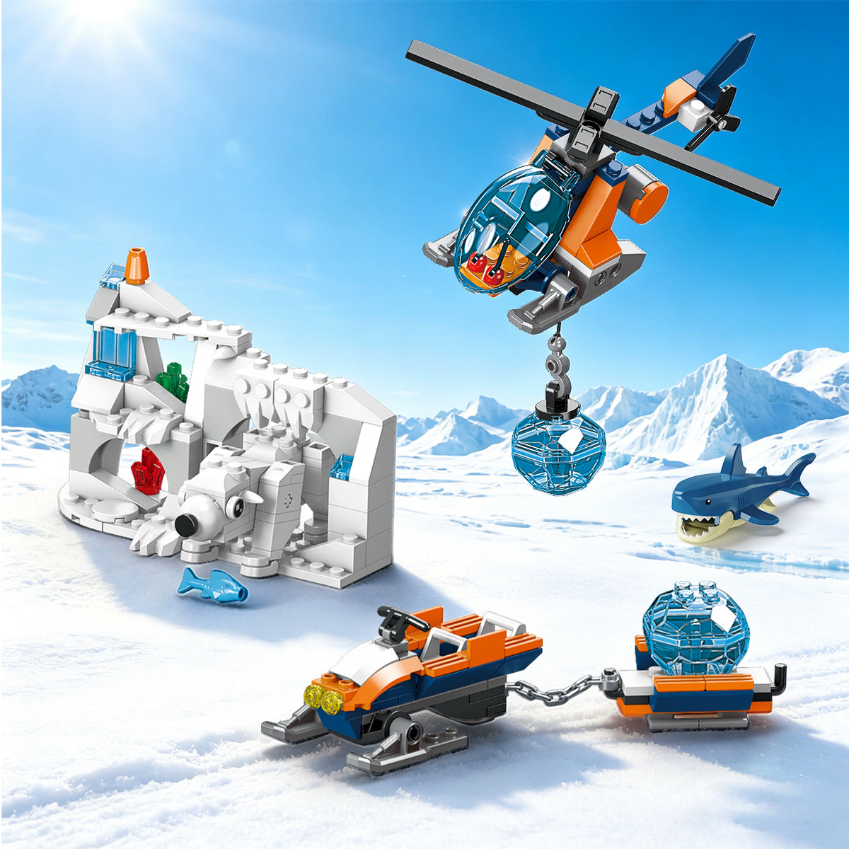 Arctic Icebreaker Ship Building Blocks Set with Helicopter, Boat & Polar Bear