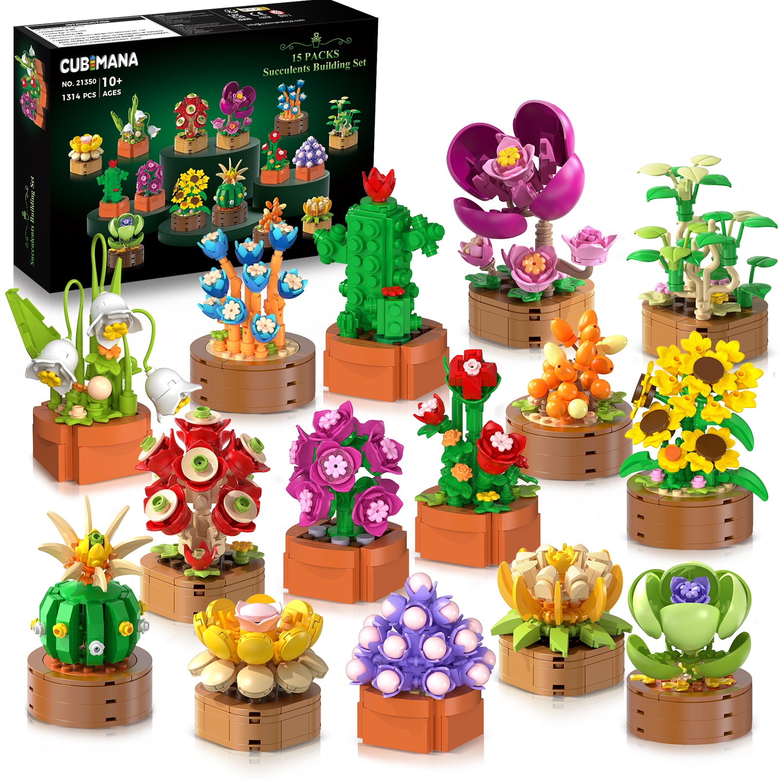 succulents set CUBIMANA 15 Pack Flowers Plants Mini Building Sets
