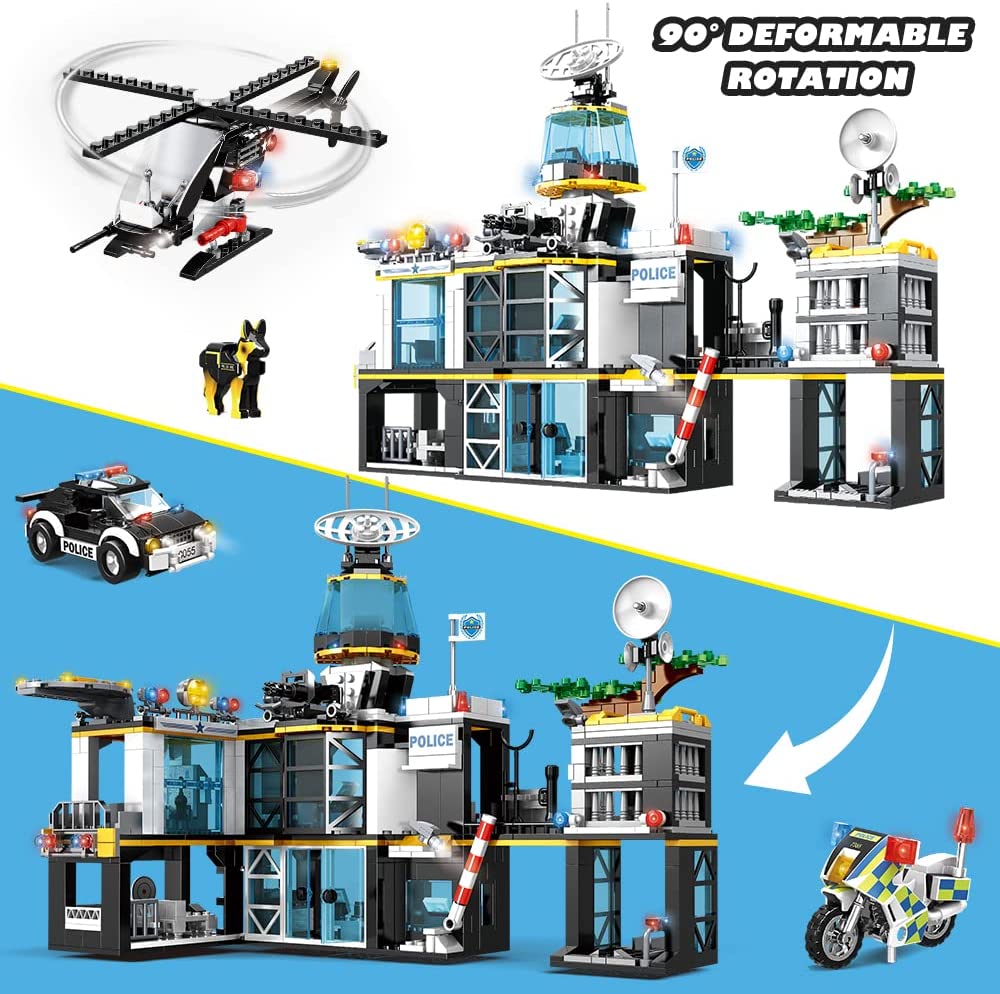 HOGOKIDS City Police Station Building Set with Helicopter Police Cars and Motorcycle, 1261 PCS STEM Police Building Blocks Toys, Construction Playset Gift