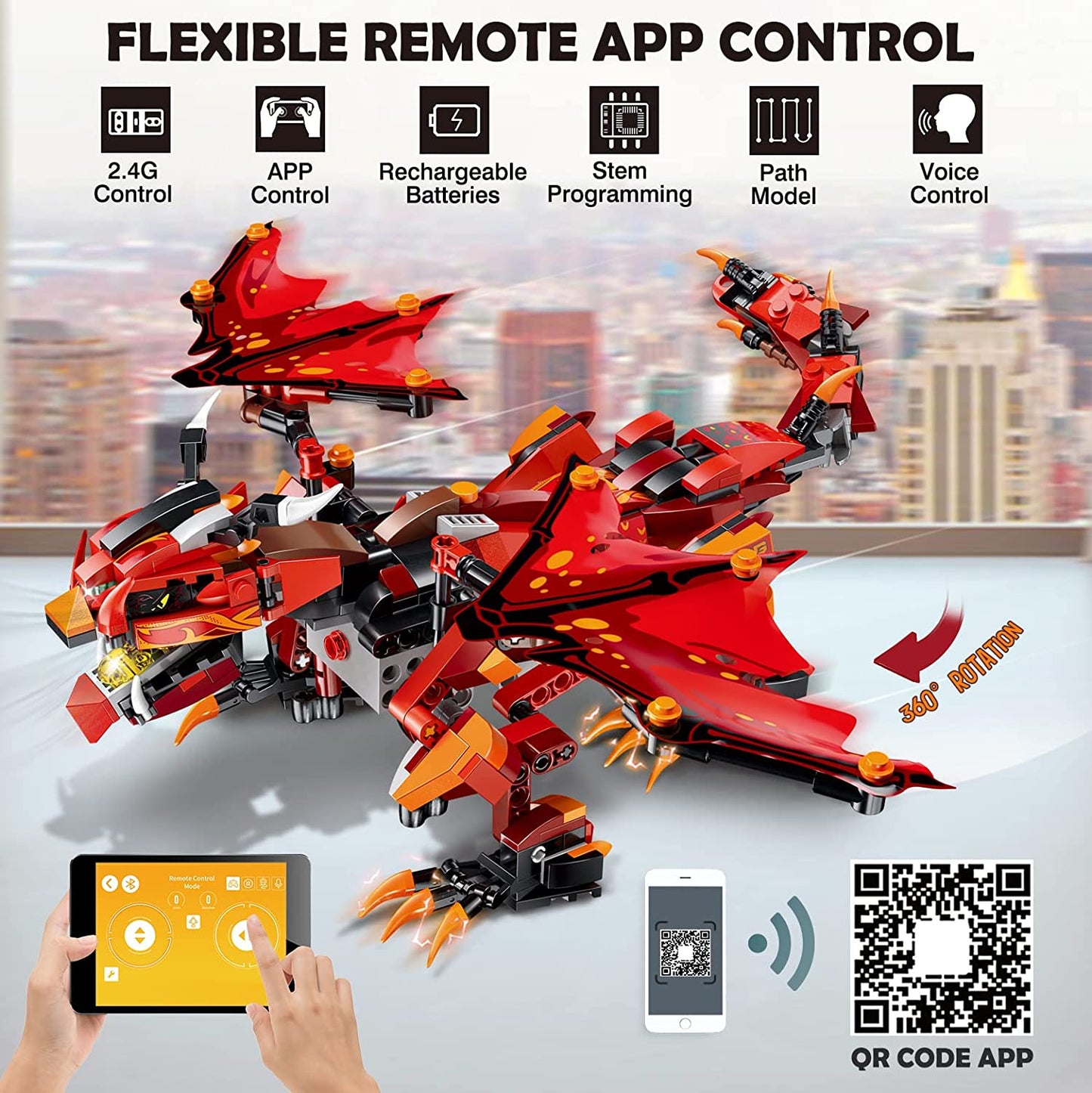 HOGOKIDS Remote & APP Controlled Dragon Building Set - STEM Projects for Kids Ages 8-12 Rechargeable Fire Dragon Kit