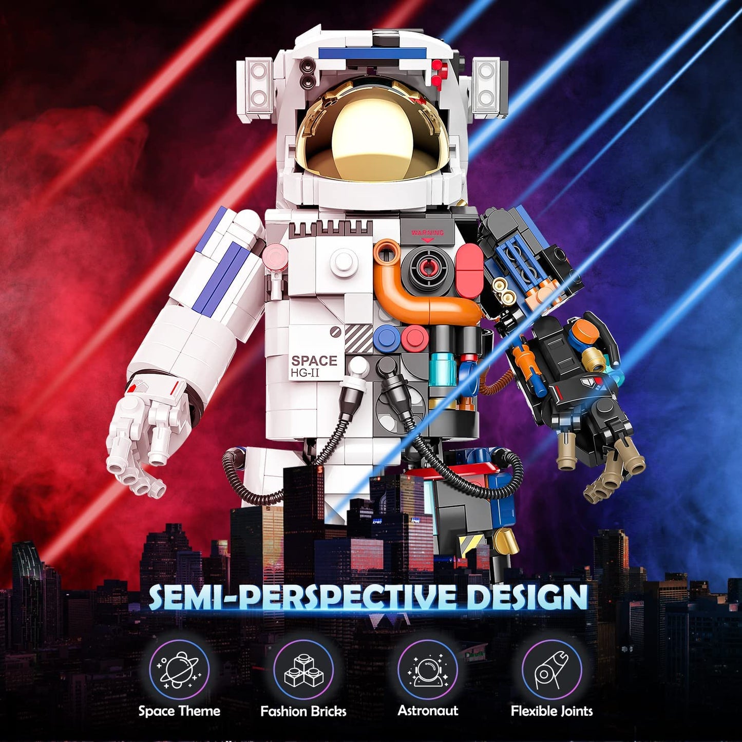 HOGOKIDS Astronaut Space Building Set - Ideas Space Toy for Adults Kids Building Blocks Kit with Display Stand & Two Helmets | Creative STEM Star Space Wars Set