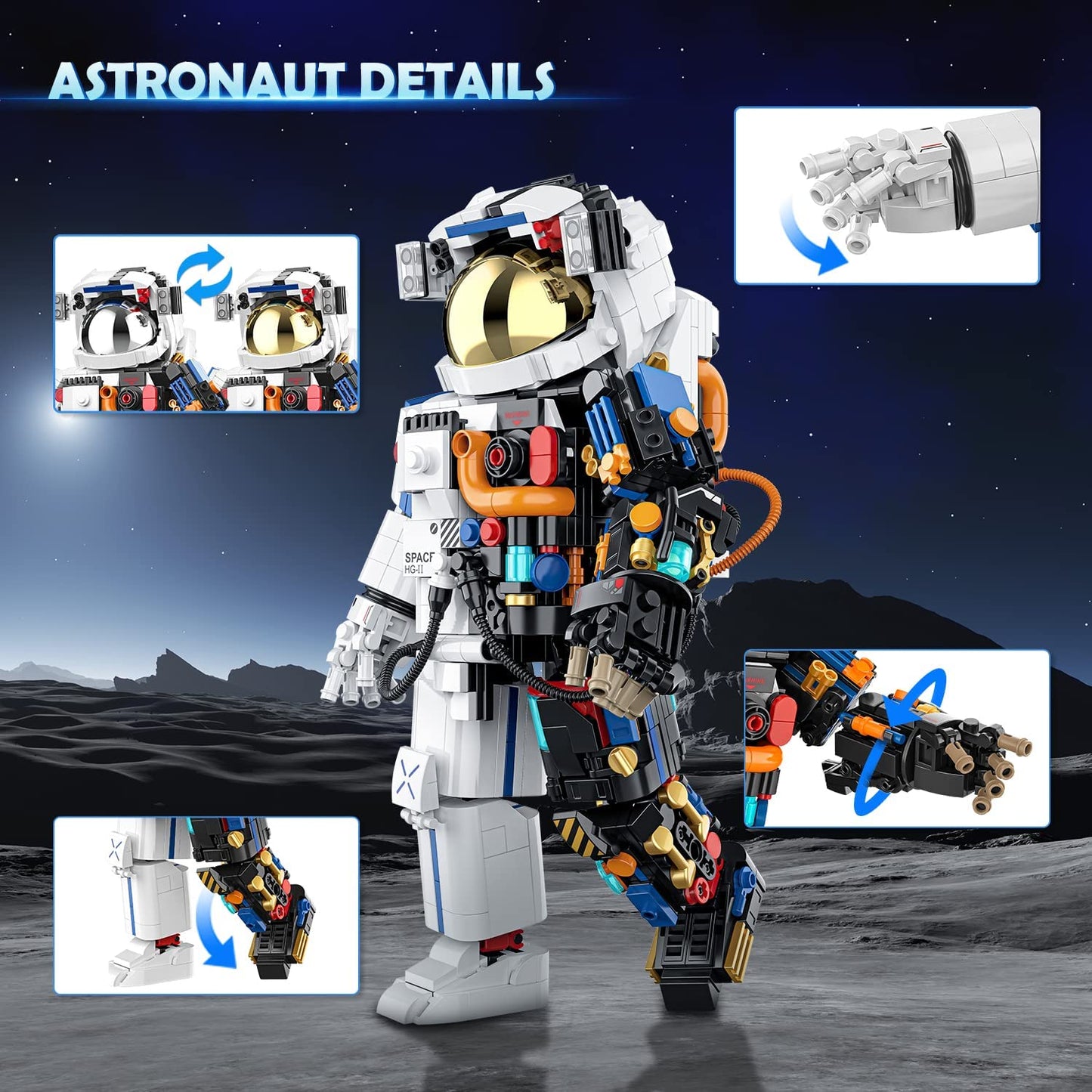 HOGOKIDS Astronaut Space Building Set - Ideas Space Toy for Adults Kids Building Blocks Kit with Display Stand & Two Helmets | Creative STEM Star Space Wars Set