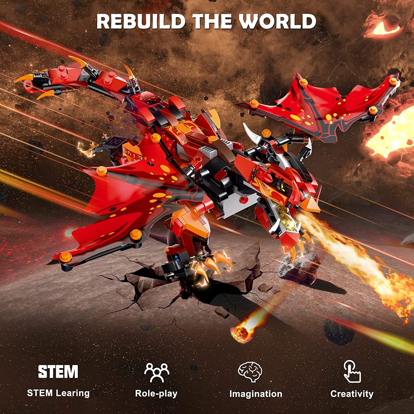 HOGOKIDS Remote & APP Controlled Dragon Building Set - STEM Projects for Kids Ages 8-12 Rechargeable Fire Dragon Kit