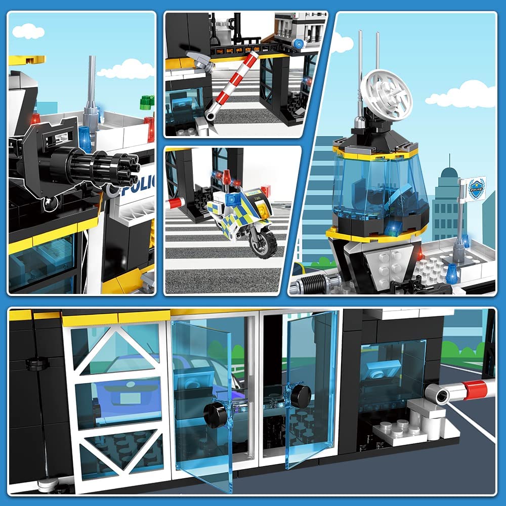 HOGOKIDS City Police Station Building Set with Helicopter Police Cars and Motorcycle, 1261 PCS STEM Police Building Blocks Toys, Construction Playset Gift