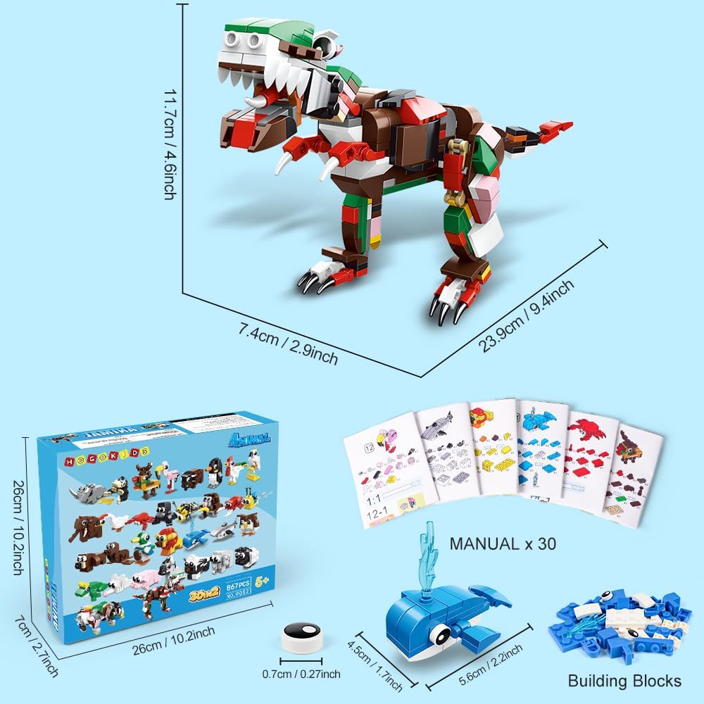 30 Packs Party Favors for Kids - 867PCS Animals Building Blocks Sets for Classroom Prizes Goodie Bag Fillers Stocking Stuffers Birthday Valentines Easter Gifts for Kids Boys Girls 6+