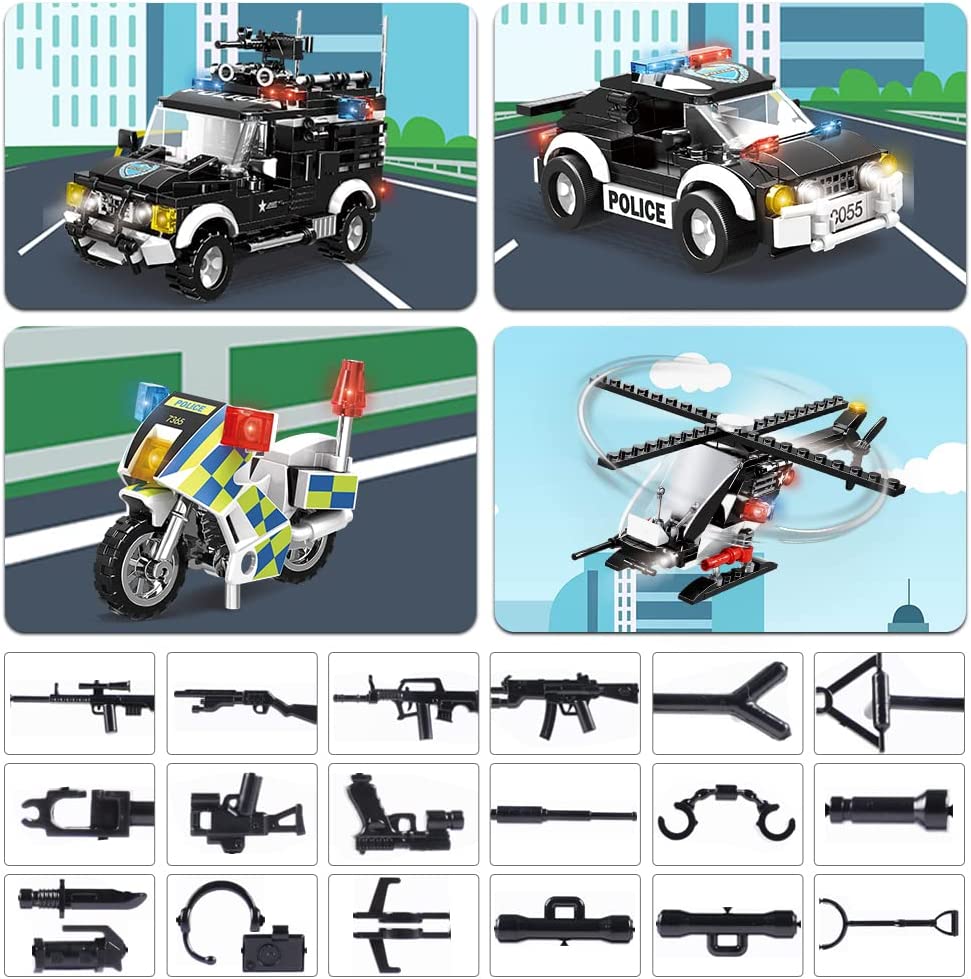 HOGOKIDS City Police Station Building Set with Helicopter Police Cars and Motorcycle, 1261 PCS STEM Police Building Blocks Toys, Construction Playset Gift