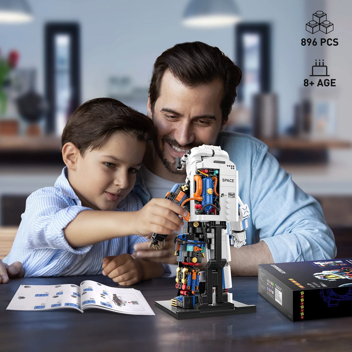 HOGOKIDS Astronaut Space Building Set - Ideas Space Toy for Adults Kids Building Blocks Kit with Display Stand & Two Helmets | Creative STEM Star Space Wars Set