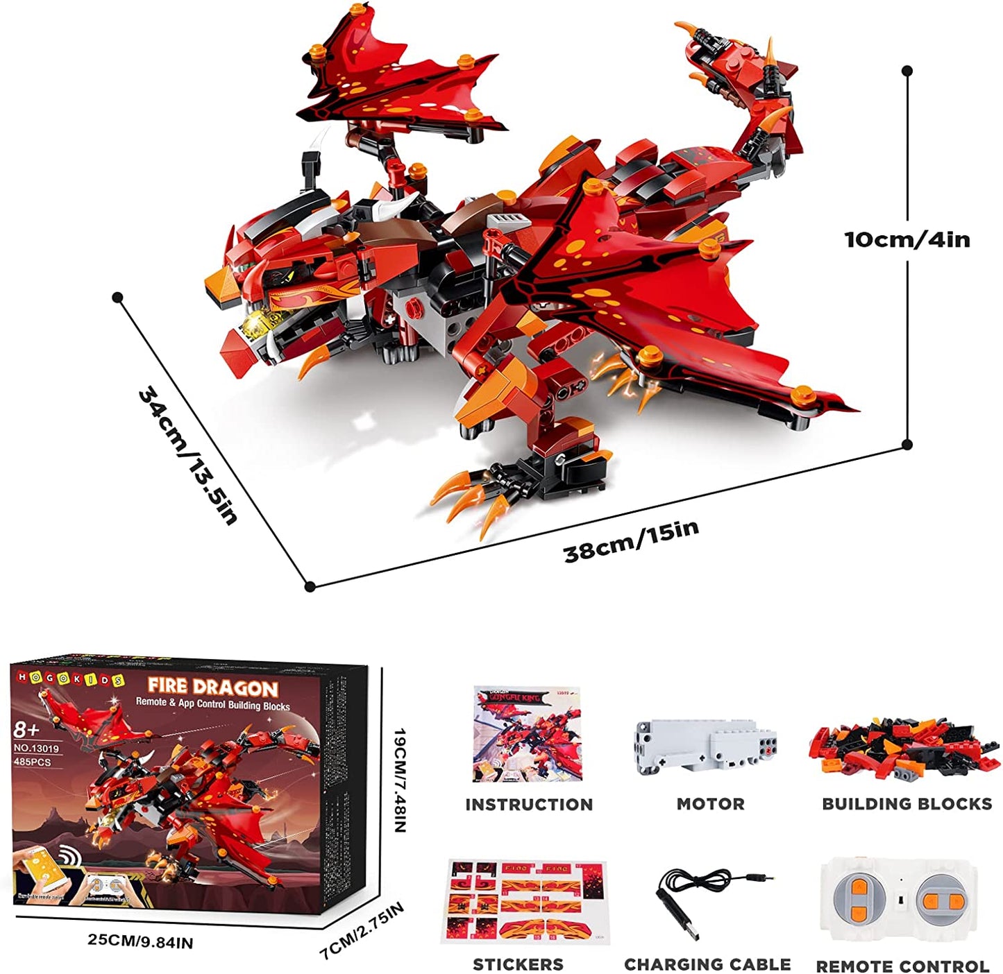 HOGOKIDS Remote & APP Controlled Dragon Building Set - STEM Projects for Kids Ages 8-12 Rechargeable Fire Dragon Kit