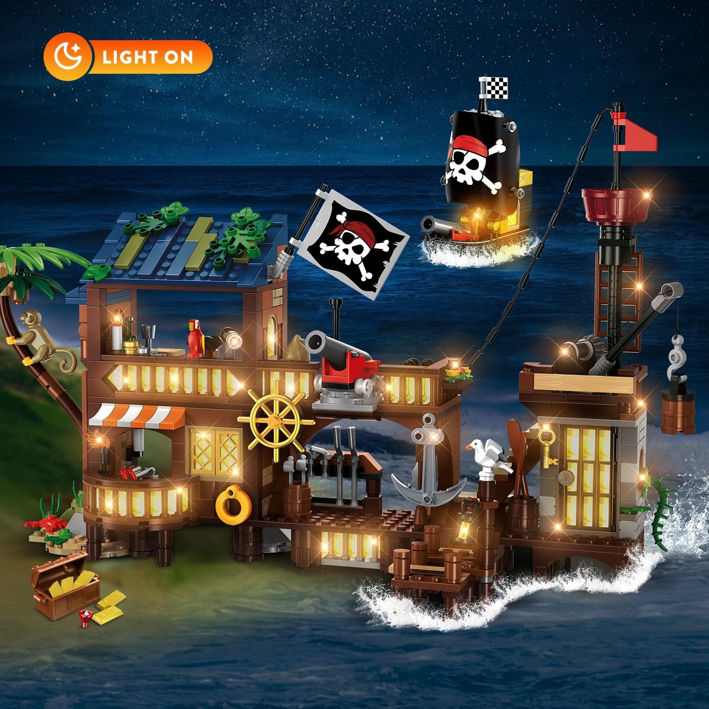 HOGOKIDS Pirate Ship House Building Set with LED Light 781 PCS