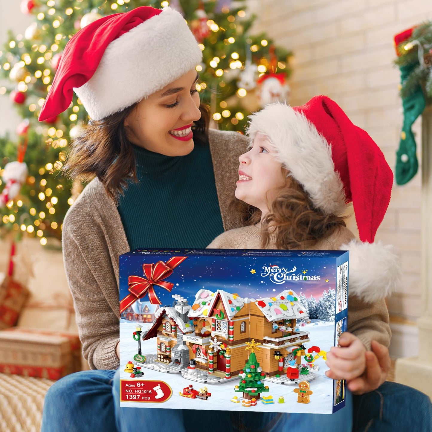 2024 Christmas Gingerbread House Building Toy with LED Light - 3 Style Modes Gingerbread Village House Building Block Set with Santa Claus Xmas Tree Train for Adults Kids Girls Boys Ages 8+ (1397 PCS)