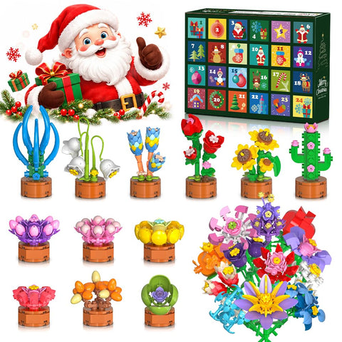 2026 Advent Calendar Flowers Botanicals Christmas Building Sets for Kids 6+