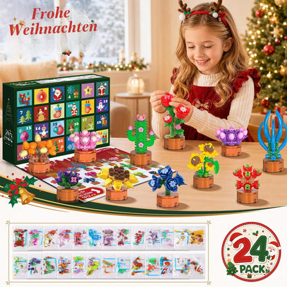 Adventskalender 2026 Blumen Bausteine Weihnachten Spielzeug für Kinder 6+