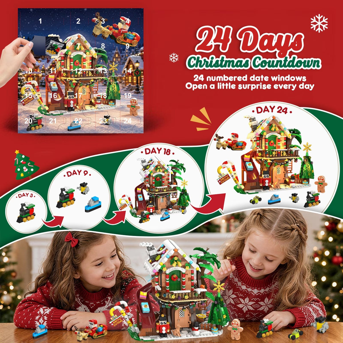 Christmas Countdown Treehouse Building Set with LED Light
