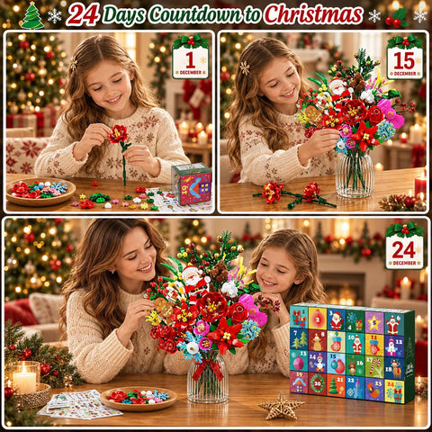 HOGOKIDS Flower Advent Calendar 2026, 24-Day Christmas Bouquet Building Set