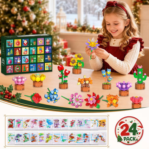 2026 Advent Calendar Flowers Botanicals Christmas Building Sets for Kids 6+