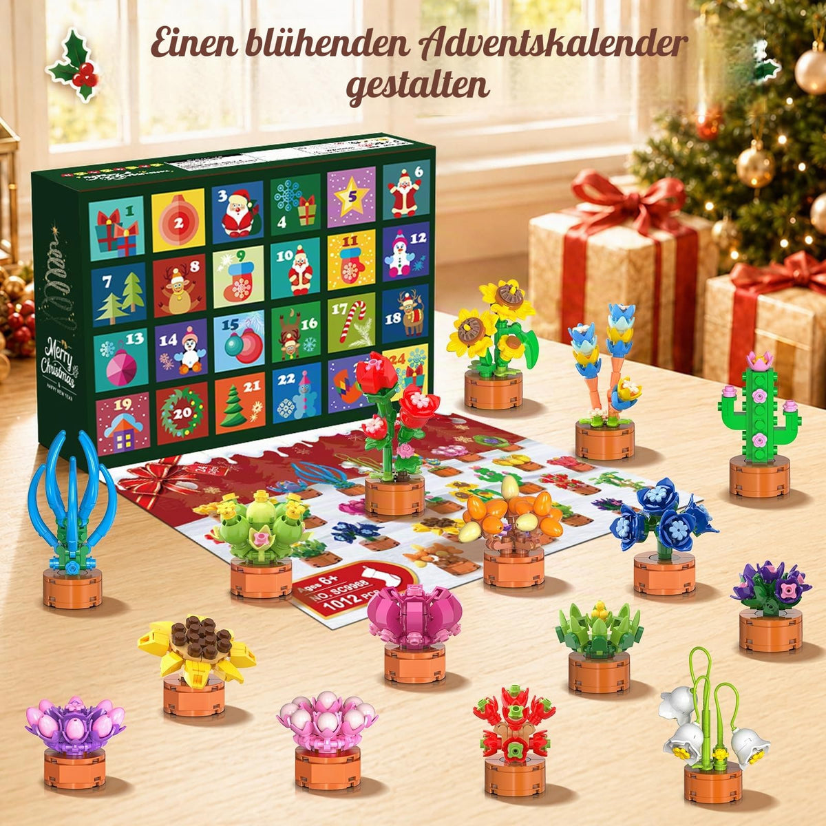 Adventskalender 2026 Blumen Bausteine Weihnachten Spielzeug für Kinder 6+