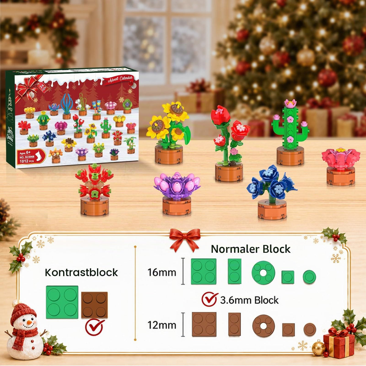Adventskalender 2026 Blumen Bausteine Weihnachten Spielzeug für Kinder 6+