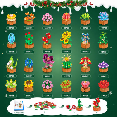 Advent Calendar 2026 Flowers Botanical Mini Building Set for Kids Adults 8+