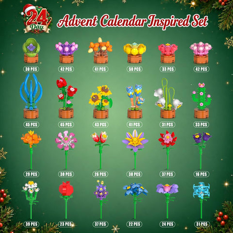 2026 Advent Calendar Flowers Botanicals Christmas Building Sets for Kids 6+