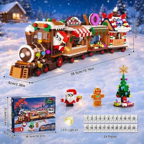 Advent Calendar 2026 Gingerbread Train Building Toy with LED Light