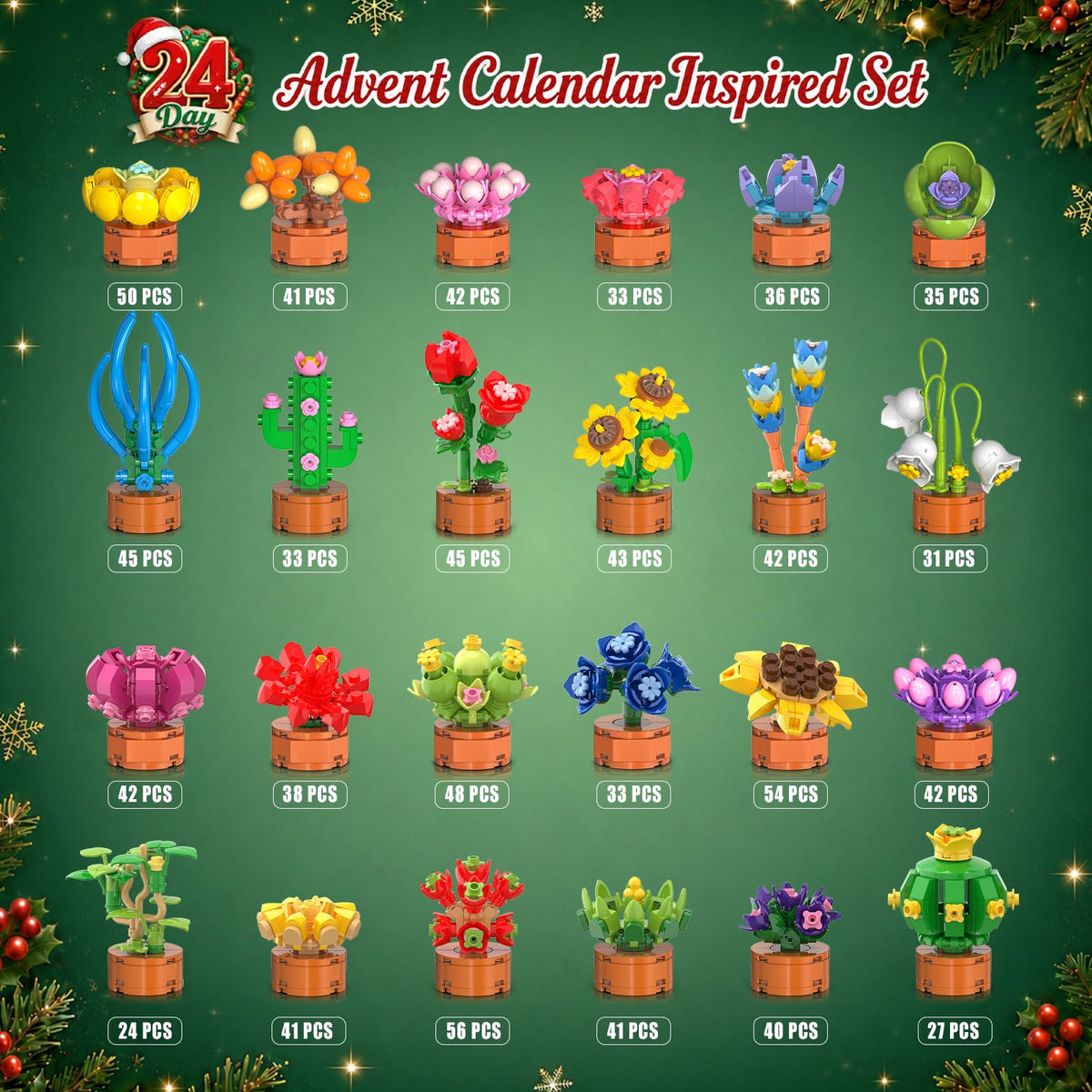 Adventskalender 2026 Blumen Bausteine Weihnachten Spielzeug für Kinder 6+
