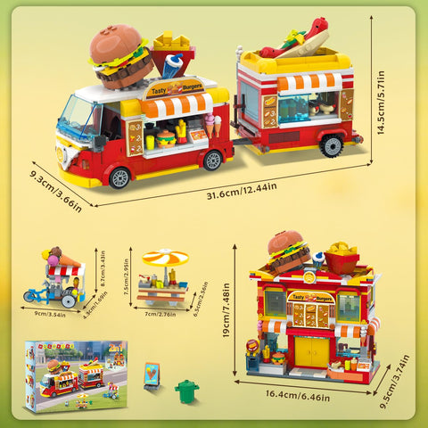 City Burger Truck House 2 in 1 Building Toy for Kids Boys Girls 6+