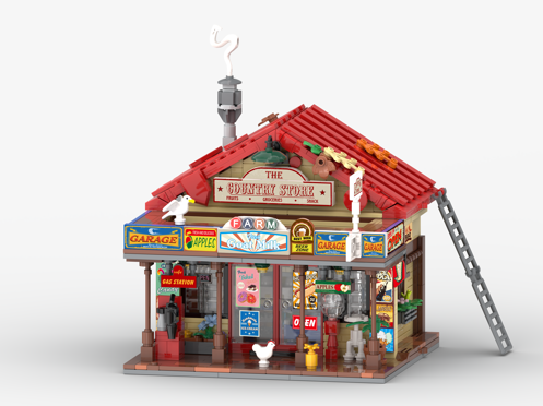 General Store Building Set with LED, Grocery Shop Construction Building Block Kit with Truck Vegetables Fruit Gas Station