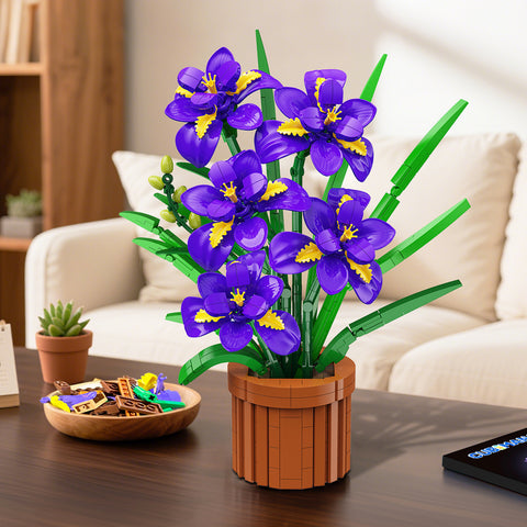 CUBIMANA Flowers Botanicals Iris Building Set - Artificial Purple Bonsai Plant for Home Office Décor, 808PCS