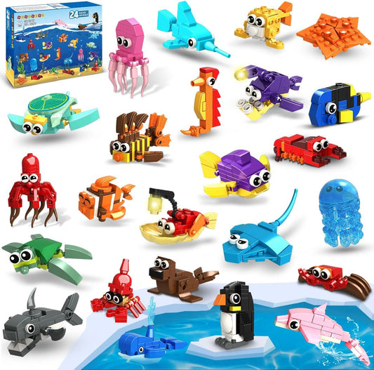 24 Pack Party Favors for Kids Building Set - 629PCS Marine Animals Building Blocks Toy for Goodie Bag Stuffers Classroom Prizes, Ages 6-12