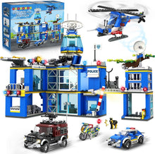 HOGOKIDS City Police Station Building Set - 1260 PCS Police Building Block Toys with Helicopter Motorcycle Police Vehicle Bandit Car
