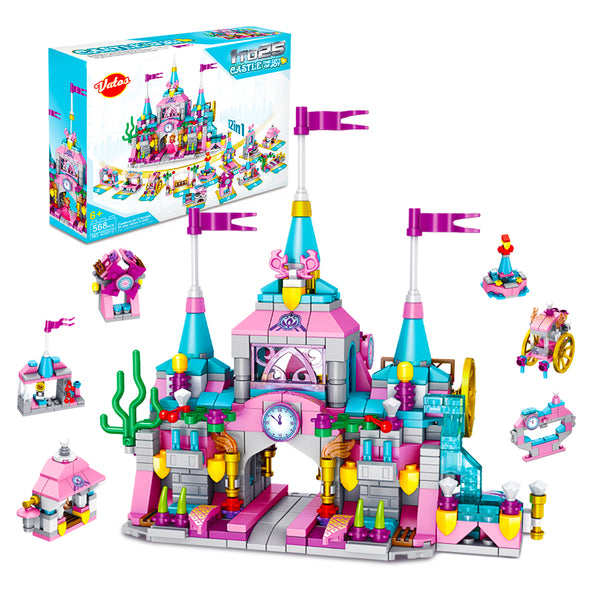 568 pcs Princess Castle Building Blocks Toys | 25 in 1 Models Pink Palace Bricks Toys, STEM Construction Kits