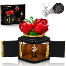 HOGOKIDS Flower Box Building Set with LED Light & Necklace, Preserved Roses with Heart Necklace I Love You Gift(312 PCS)