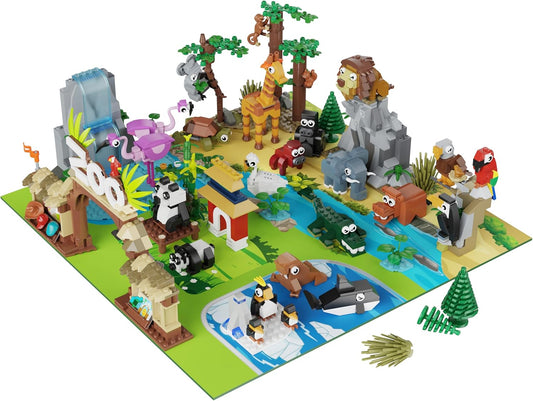 HOGOKIDS Zoo Architecture Building Blocks Sets - 24 Animal Party Favors for Kids Classroom Prizes Goodie Bag Fillers Stocking Stuffers Birthday Valentines Easter Gifts for Kids Boys Girls 6+