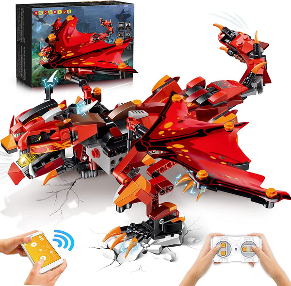 HOGOKIDS Remote & APP Controlled Dragon Building Set - STEM Projects for Kids Ages 8-12 Rechargeable Fire Dragon Kit
