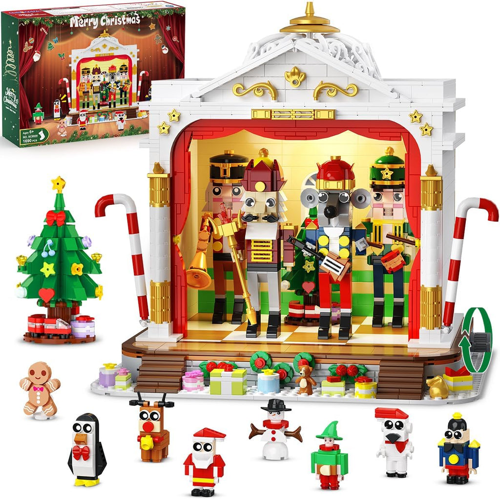2025 Christmas Nutcracker Theater Building Set with Light,4 Nutcrackers & 8 Minifig ures, 1690PCS for Adult Girl Boy Age 12+