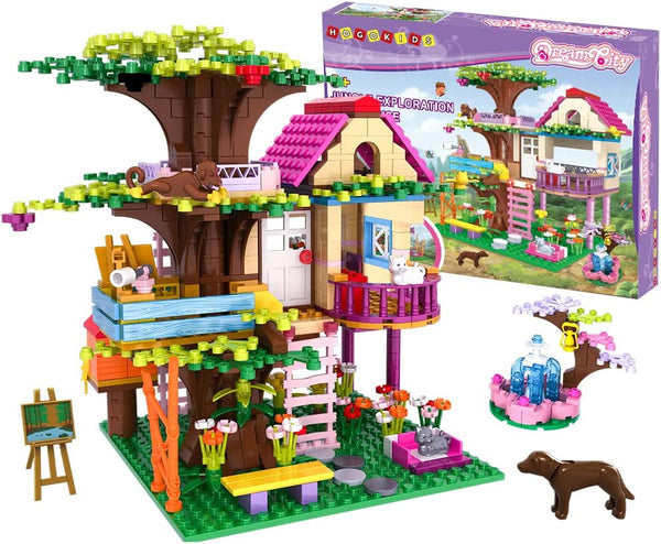 HOGOKIDS Tree House STEM Building Toy - Creative Construction Set 613PCS Forest House Building Bricks | Treehouse with Fountain and Animals, Building Block Toy