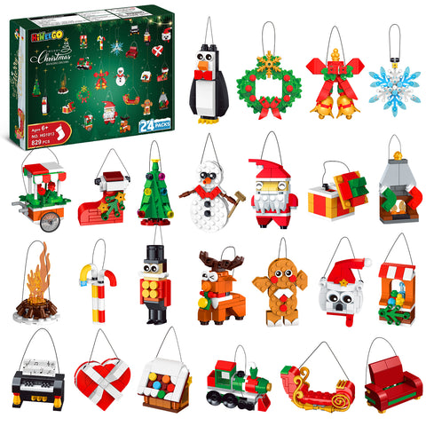 HiWEEGO 24 Packs Christmas Ornaments Building Set - Hanging Christmas Tree Wreath Xmas Gifts Stocking，6+ Kids