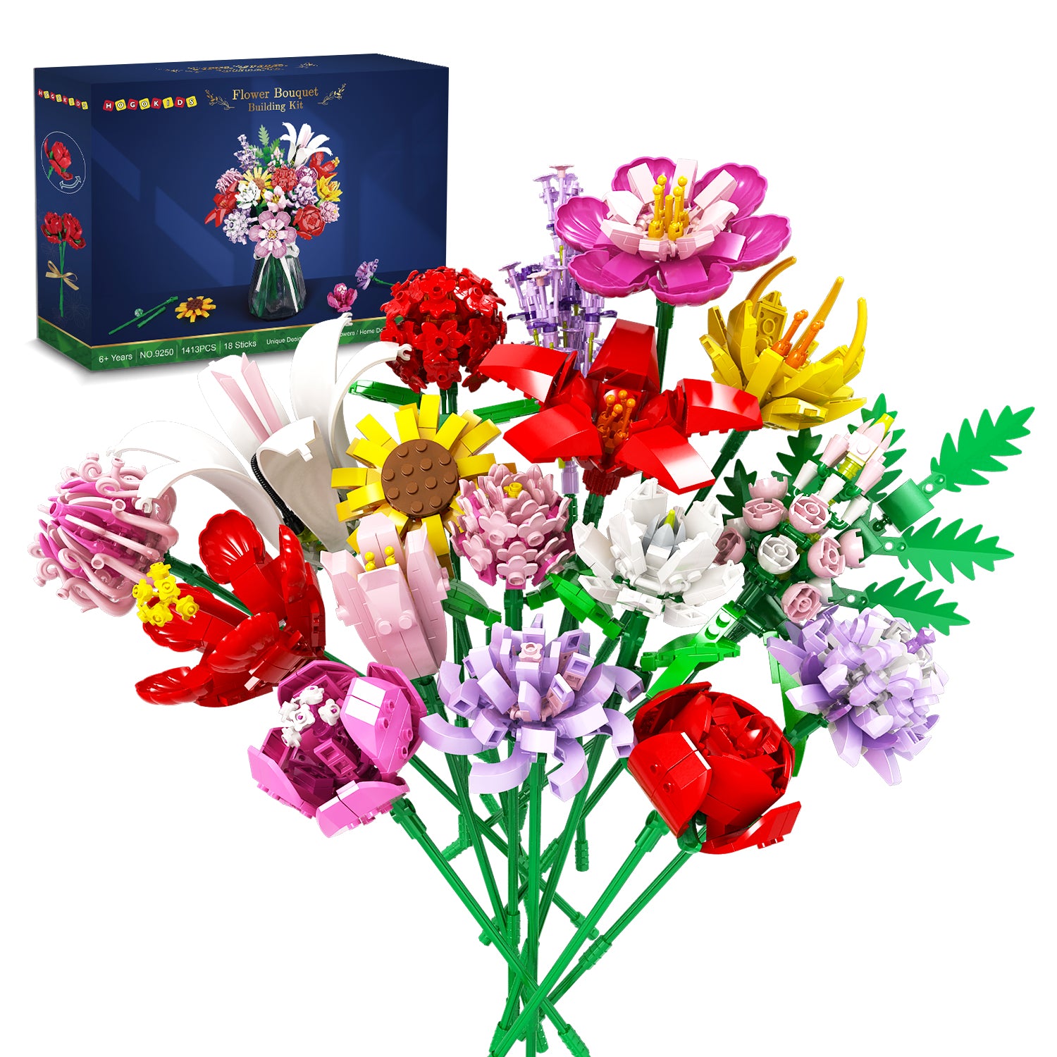 Flower Construction Set,18 Flower Bouquet Building Blocks (1413 Pieces –  HogoKidsToys