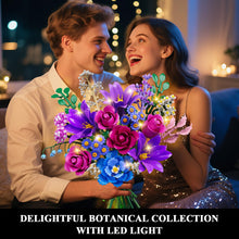 Valentines Flowers Bouquet Building Set with LED Light, 21 Flower Botanical Collection Block Toy, Rose Lily Home Plant Decor 1054PCS, 12+ (Purple)