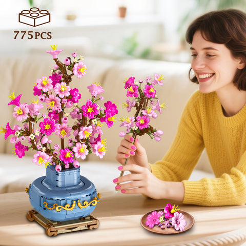 HOGOKIDS Flowers Cherry-Blossom Bonsai Building Set - 2 in 1 Artificial Bonsai Tree Plants for Home Decor (775PCS)