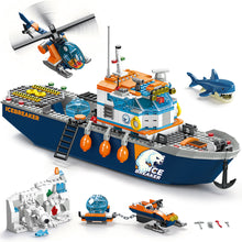 Arctic Icebreaker Ship Building Blocks Set with Helicopter, Boat & Polar Bear
