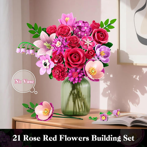 CUBIMANA 21 Rose Red Botanical Collection Kit for Adults Women, Valentine's Day Gift for Her/Wife/Girlfriend/Mom, 832 PCS