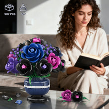 Flowers Botanicals Building Set - Artificial Purple Black Rose Bonsai Plant for Home Decor, 507PCS Artificial Flowers Building Set Indoor Gothic Decoration