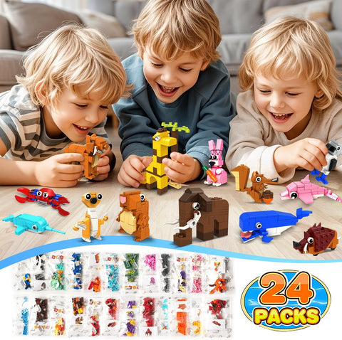 24 Pack Easter Basket Fillers Party Favors for Kids – 1000 PCS Mini Animals Building Block Toy Set for Easter Goodie Bag Stuffers Classroom Prizes Birthday Easter Gifts for Kids 6+