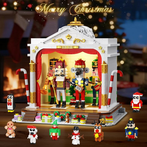 2025 Christmas Nutcracker Theater Building Set with Light,4 Nutcrackers & 8 Minifig ures, 1690PCS for Adult Girl Boy Age 12+