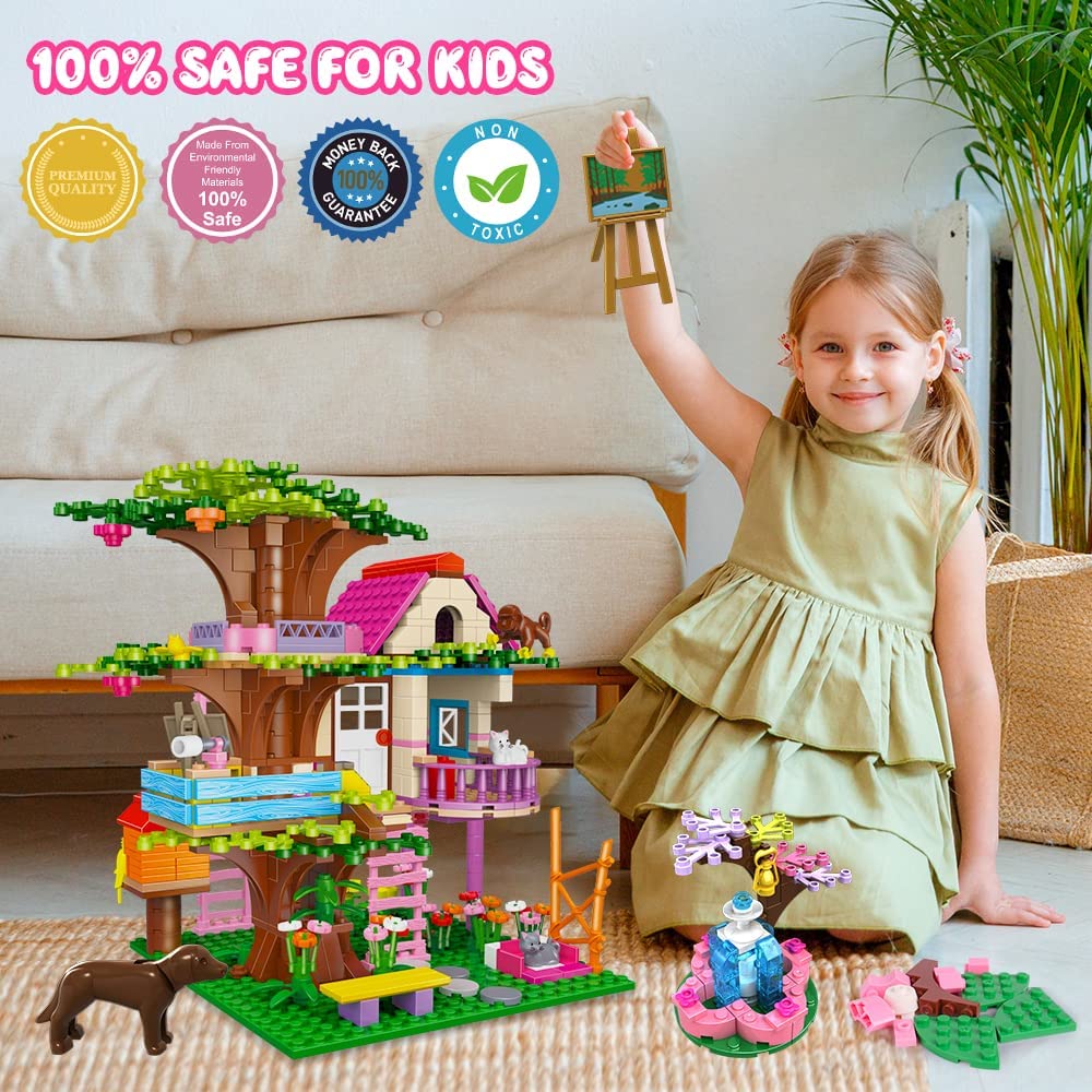 HOGOKIDS Tree House STEM Building Toy - Creative Construction Set 613PCS Forest House Building Bricks | Treehouse with Fountain and Animals, Building Block Toy