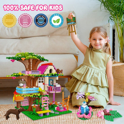 HOGOKIDS Tree House STEM Building Toy - Creative Construction Set 613PCS Forest House Building Bricks | Treehouse with Fountain and Animals, Building Block Toy
