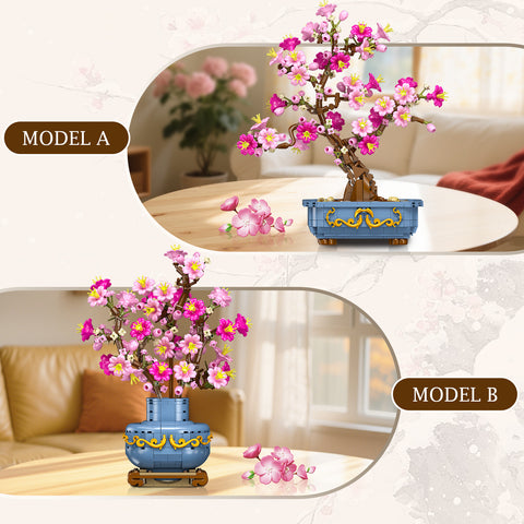 HOGOKIDS Flowers Cherry-Blossom Bonsai Building Set - 2 in 1 Artificial Bonsai Tree Plants for Home Decor (775PCS)