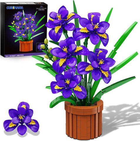 CUBIMANA Flowers Botanicals Iris Building Set - Artificial Purple Bonsai Plant for Home Office Décor, 808PCS