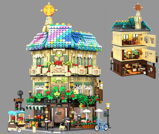 Flower Cafe Building Set with Light, Coffee House Construction Building Block Kit for Adults Boys Girls 12+